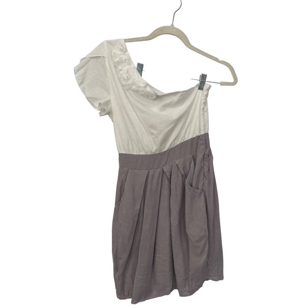 Lucy and Co One Shoulder Mini Dress Size Small Pleated White Gray Colorblock NEW